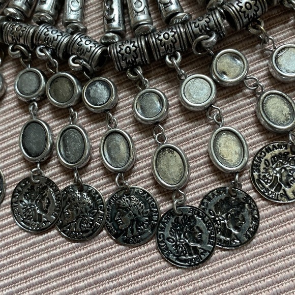 Silver Chunky Bib Necklace with Distinctive Dangling Elements - Picture 4 of 5